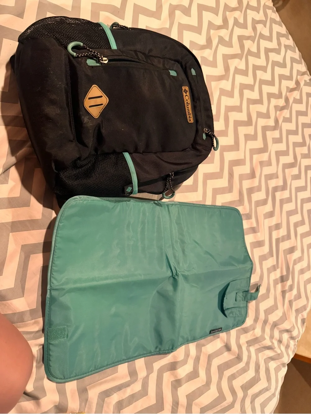 Columbia Black Backpack with Teal Trim and Leather Accent